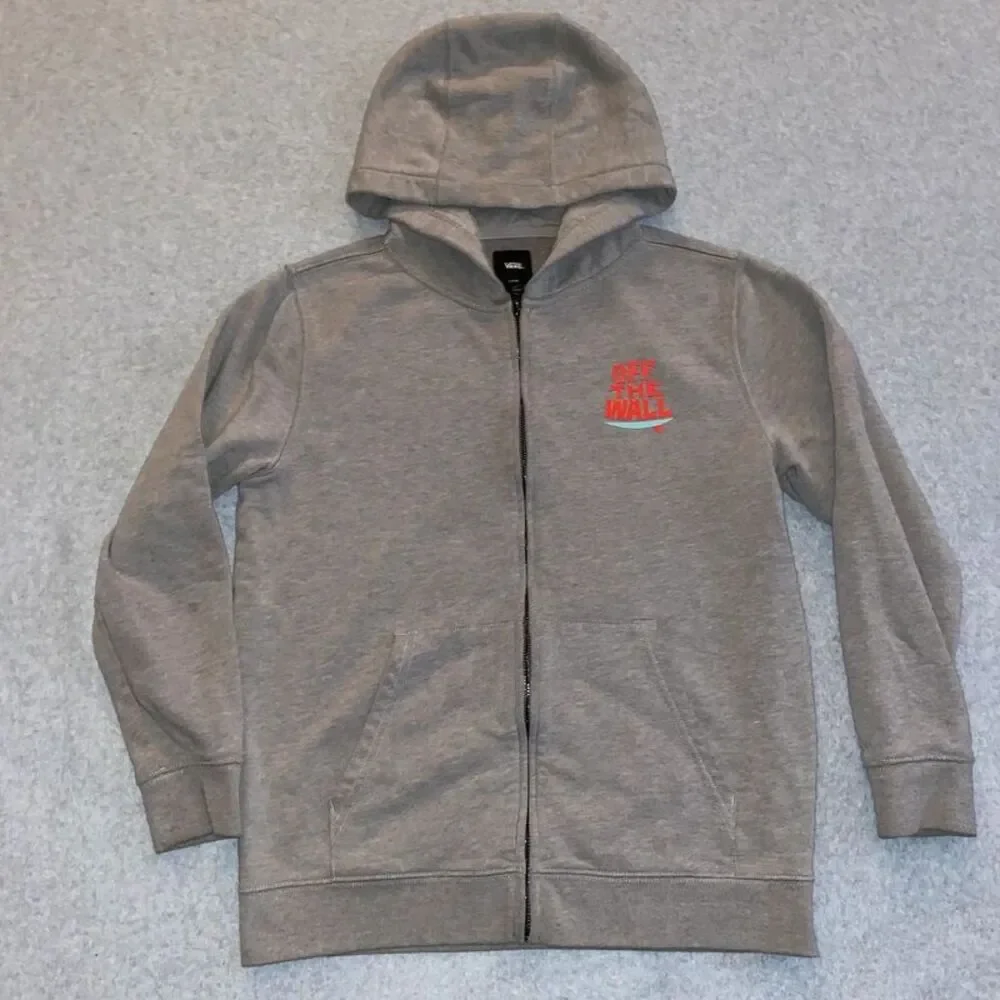 Vans hoodie full zip youth boys L gray graphic Van front back
